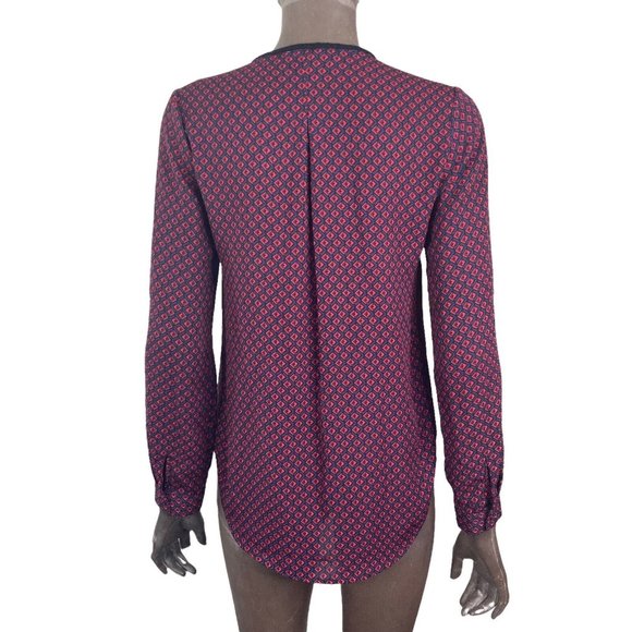 Daniel Rainn Blouse Half Button Front Blue and Red Pattern Womens Size XS - Picture 2 of 7